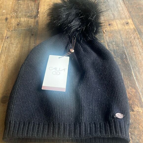 WOMENS OSFA SLOUCH BEANIE W/FAUX FUR POM POM - Picture 2 of 4